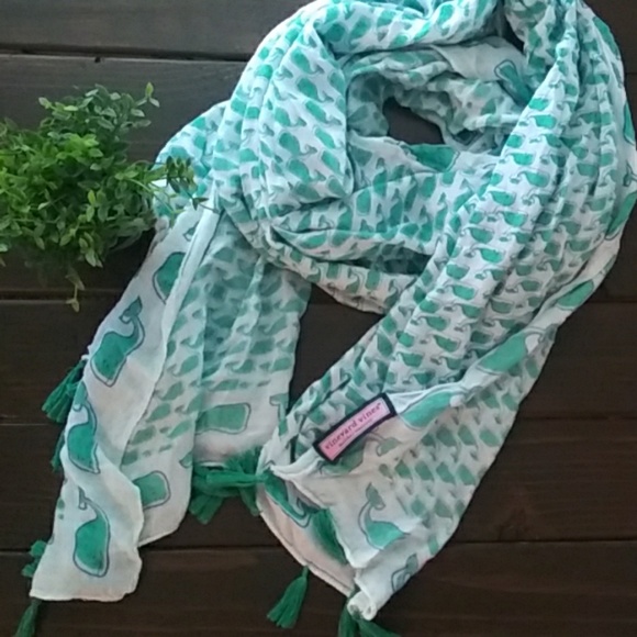 Vineyard Vines Accessories - Vineyard Vines Teal Whale Tassel Scarf